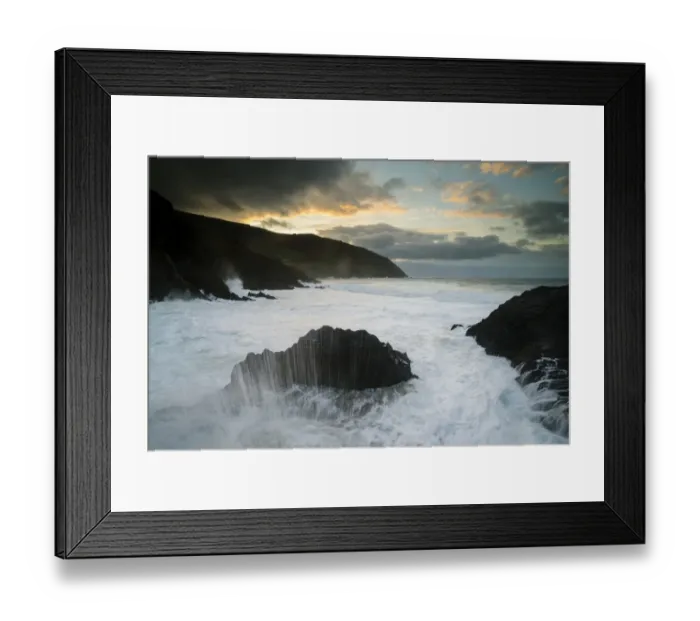 Framed Print : View of swell waves breaking on rocks at dawn, Coumeenole North, Dingle Peninsula, County Kerry, Munster, Ireland Framed Print : View of swell waves breaking on rocks at dawn, Coumeenole North, Dingle Peninsula, County Kerry, Munster, Ireland