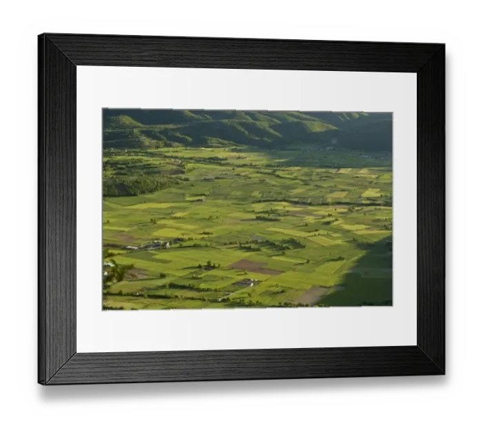Framed Print : View of field patterns in mountain valley, in evening sunlight, Valle di Frascaro, near Norcia, Apennines, Italy, May Framed Print : View of field patterns in mountain valley, in evening sunlight, Valle di Frascaro, near Norcia, Apennines, Italy, May