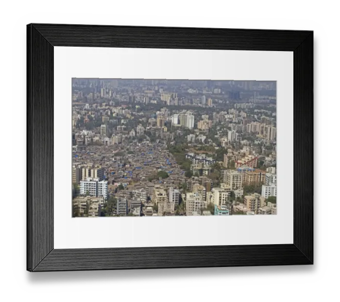 Framed Print : Aerial view of slum areas surrounded by luxury apartments and offices, India, February Framed Print : Aerial view of slum areas surrounded by luxury apartments and offices, India, February