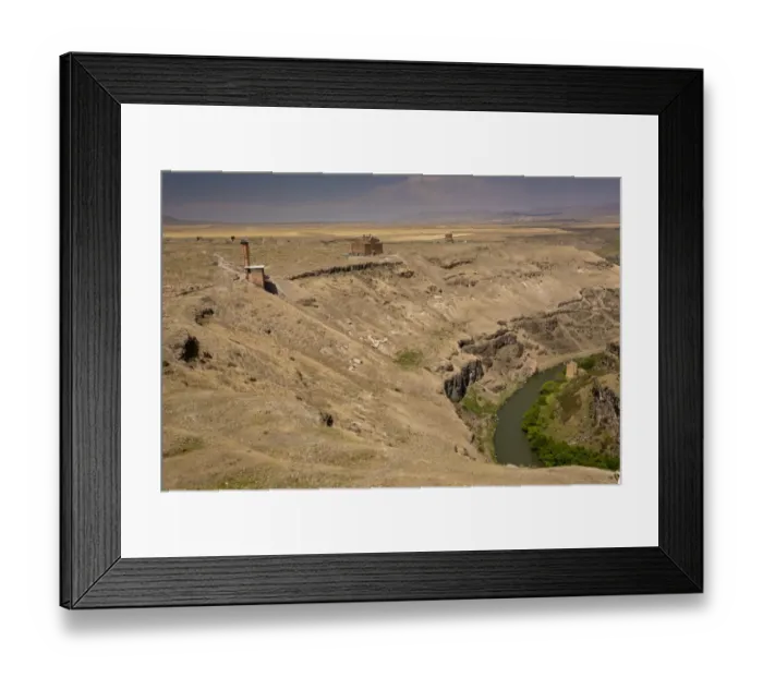 Framed Print : View of remote ruined medieval Armenian Turkish city, along River Akhourian forming border between Turkey and Armenia Framed Print : View of remote ruined medieval Armenian Turkish city, along River Akhourian forming border between Turkey and Armenia