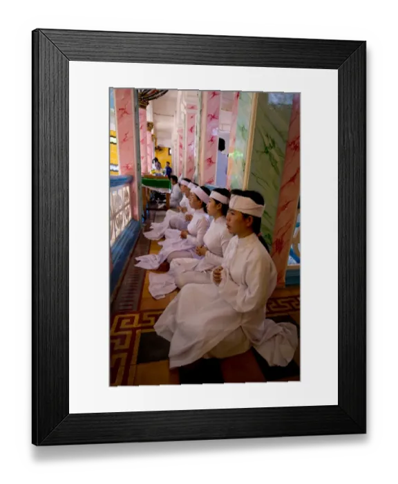 Framed Print : Caodaist disciples sitting on balcony during ceremony, Cao Dai temple, Tay Ninh Holy See, Tay Ninh, Tay Ninh Province Framed Print : Caodaist disciples sitting on balcony during ceremony, Cao Dai temple, Tay Ninh Holy See, Tay Ninh, Tay Ninh Province