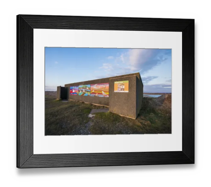 Framed Print : Public hide overlooking flooded former iron ore mining area, surrounded by sea wall on outskirts of Millom Framed Print : Public hide overlooking flooded former iron ore mining area, surrounded by sea wall on outskirts of Millom