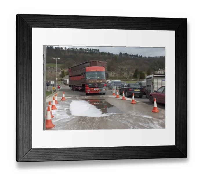 Framed Print : Livestock lorry about to go through disinfectant bath on leaving market, Bakewell Livestock Market, Bakewell Framed Print : Livestock lorry about to go through disinfectant bath on leaving market, Bakewell Livestock Market, Bakewell