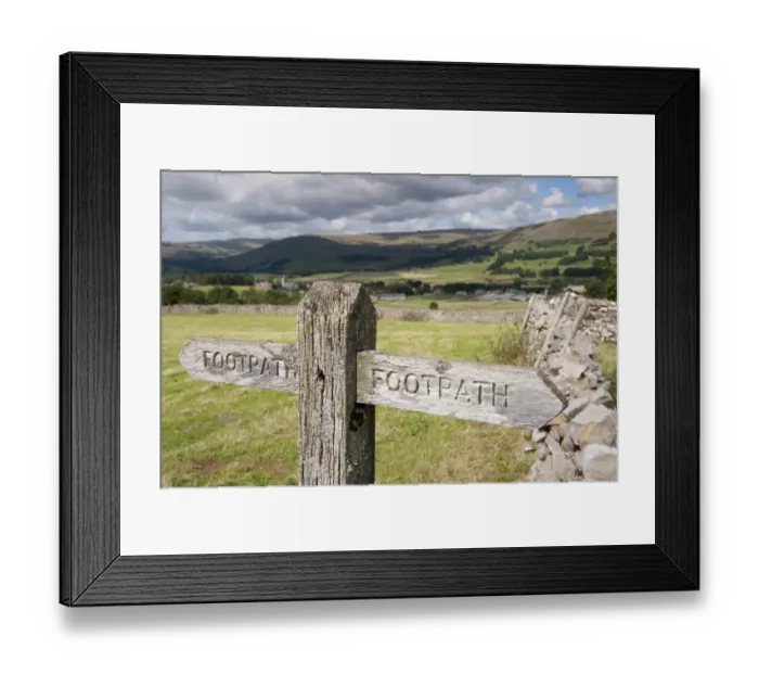 Framed Print : Wooden Footpath sign post on public footpath, near Hawes, Wensleydale, Yorkshire Dales N. P Framed Print : Wooden Footpath sign post on public footpath, near Hawes, Wensleydale, Yorkshire Dales N. P