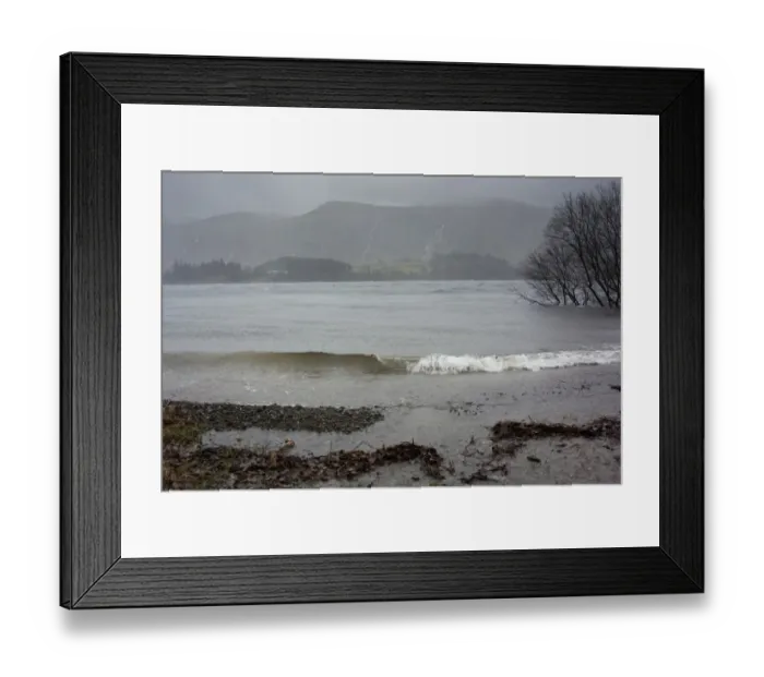 Framed Print : Heavy rain and stormy conditions on reservoir, with swollen streams running down side of Helvelyn, Thirlmere Framed Print : Heavy rain and stormy conditions on reservoir, with swollen streams running down side of Helvelyn, Thirlmere