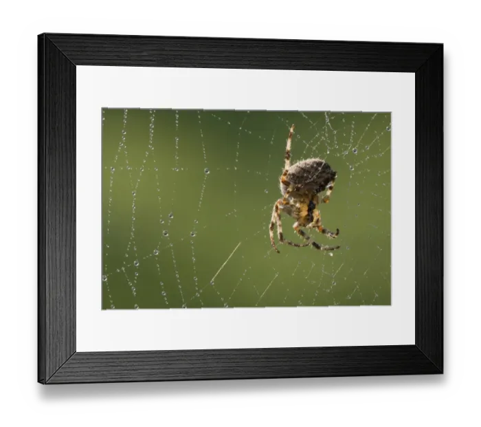 Framed Print : Garden Orb Spider (Araneus diadematus) adult female, on dew covered web, Leicestershire, England, october Framed Print : Garden Orb Spider (Araneus diadematus) adult female, on dew covered web, Leicestershire, England, october