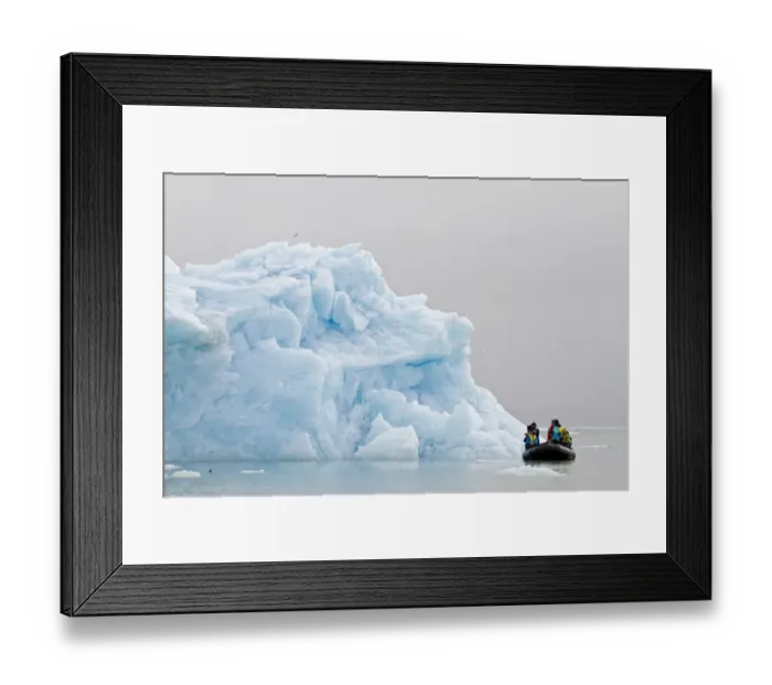 Framed Print : Tourists photographing iceberg from Zodiac inflatable boat, Spitzbergen, Svalbard, july