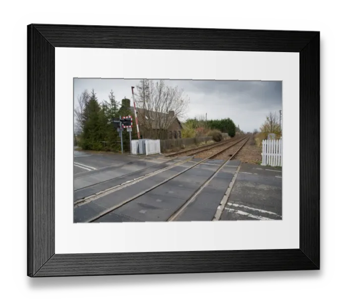 Framed Print : Railway level crossing, near Inchture, Perth and Kinross, Scotland, november Framed Print : Railway level crossing, near Inchture, Perth and Kinross, Scotland, november