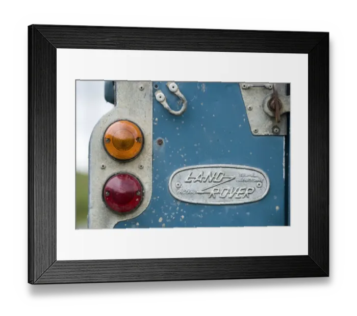 Framed Print : Land Rover, close-up of badge and rear lights of farm vehicle, Warwickshire, England, may Framed Print : Land Rover, close-up of badge and rear lights of farm vehicle, Warwickshire, England, may