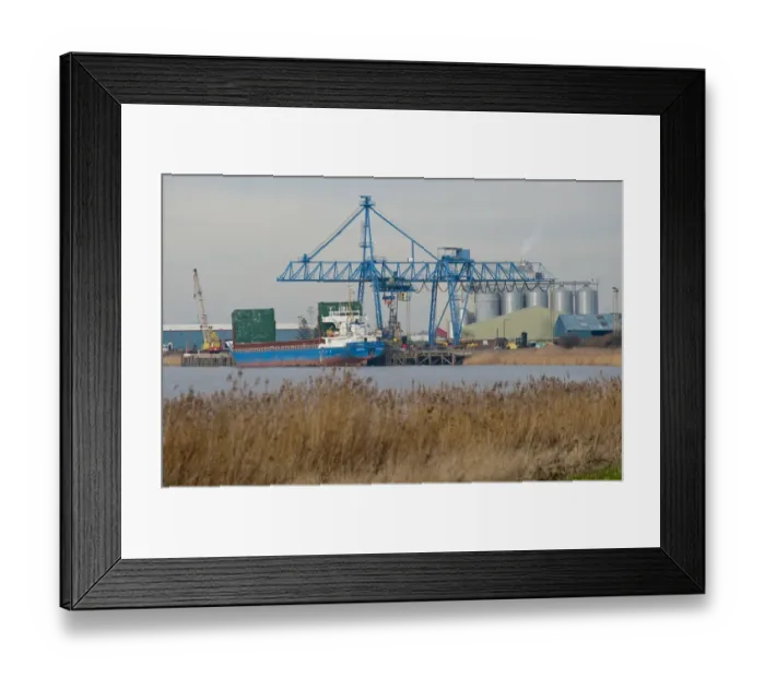 Framed Print : Isartal cargo ship unloading at docks, River Trent, Flixborough, Scunthorpe, North Lincolnshire, England, january Framed Print : Isartal cargo ship unloading at docks, River Trent, Flixborough, Scunthorpe, North Lincolnshire, England, january