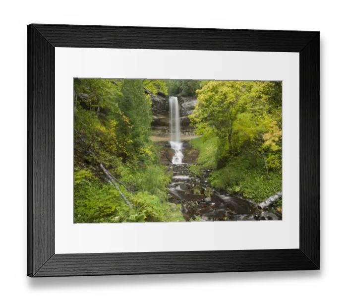 Framed Print : Waterfall flowing over sandstone cliff, Munising Falls, Munising Creek, Upper Peninsula, Michigan, U. S. A. october Framed Print : Waterfall flowing over sandstone cliff, Munising Falls, Munising Creek, Upper Peninsula, Michigan, U. S. A. october
