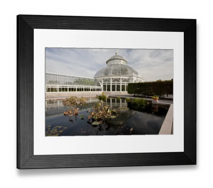 Framed Print : Pool and conservatory at botanical gardens, Haupt Conservatory, New York Botanical Garden, Bronx Park, The Bronx, New York City, New York State, U. S. A. november