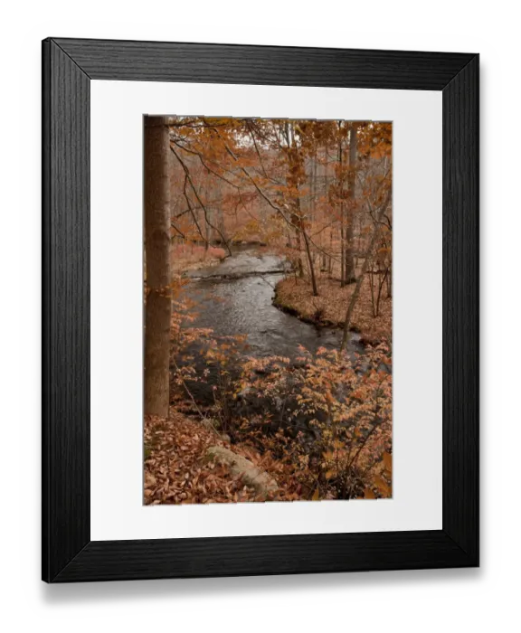 Framed Print : River in autumn woodland habitat, Cross River, Ward Poundridge County Park, Salem, New York State, U. S. A. november