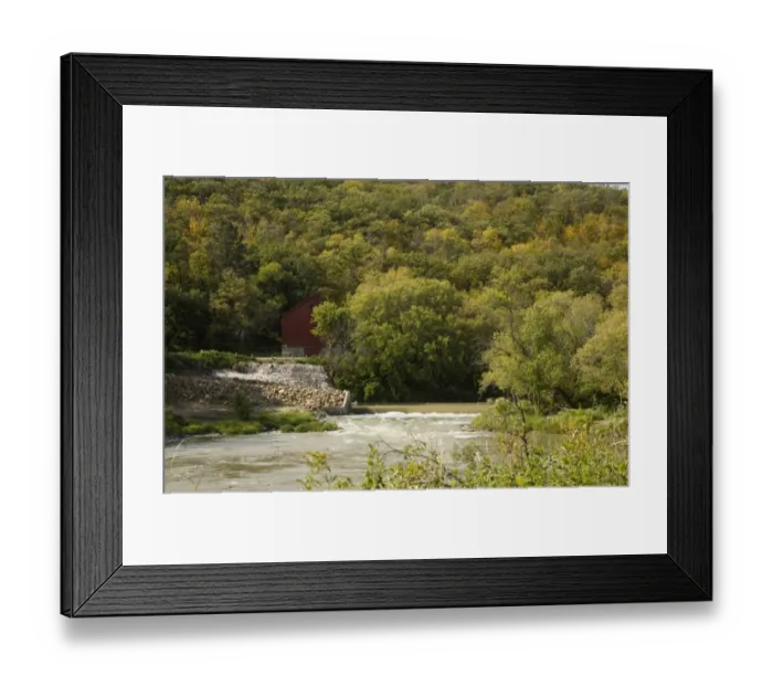 Framed Print : View of weir on river and wooded hillside, Fort Ransom, Sheyenne River Valley, North Dakota, U. S. A. september Framed Print : View of weir on river and wooded hillside, Fort Ransom, Sheyenne River Valley, North Dakota, U. S. A. september