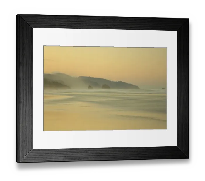 Framed Print : View of beach and distant sea stacks at dusk, Cannon Beach, Oregon, U. S. A Framed Print : View of beach and distant sea stacks at dusk, Cannon Beach, Oregon, U. S. A