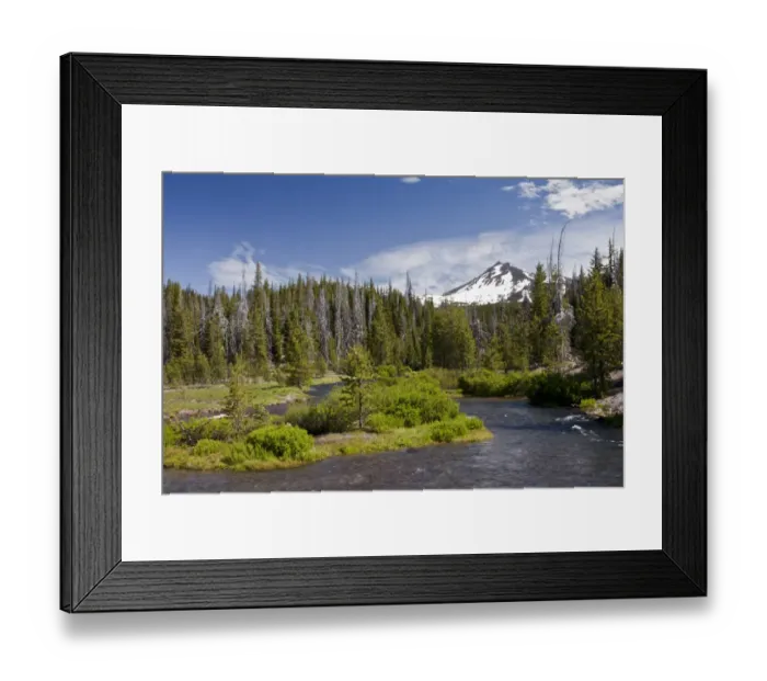 Framed Print : View of river entering lake, Green Lake Trail, Fall Creek, Sparks Lake, Cascade Mountains, Oregon, U. S. A. july Framed Print : View of river entering lake, Green Lake Trail, Fall Creek, Sparks Lake, Cascade Mountains, Oregon, U. S. A. july