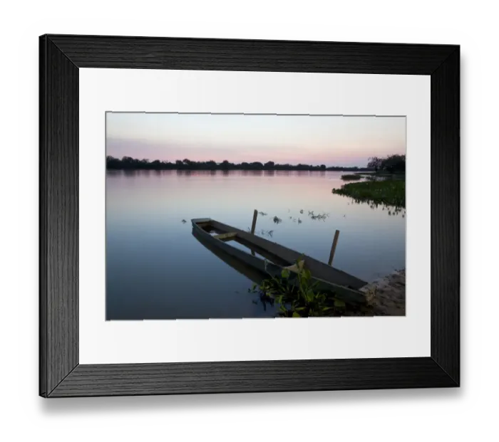 Framed Print : View of canoe and river at sunset, Paraguay River, Pantanal, Mato Grosso, Brazil Framed Print : View of canoe and river at sunset, Paraguay River, Pantanal, Mato Grosso, Brazil