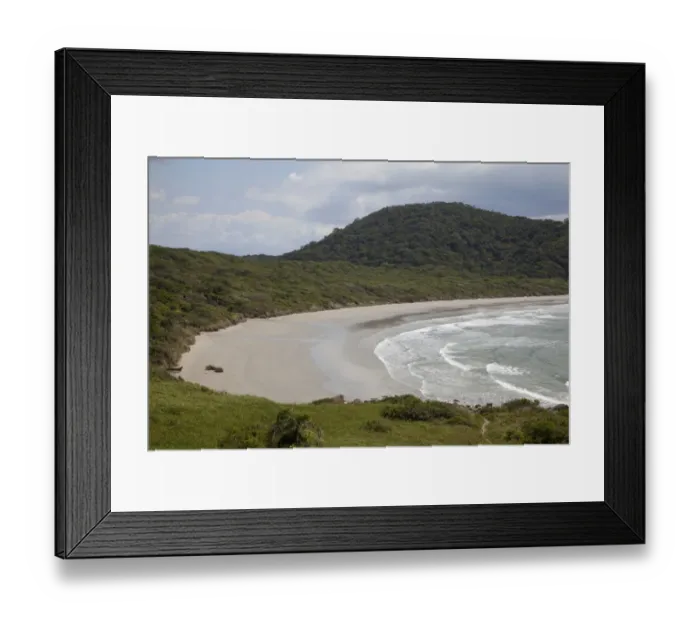 Framed Print : View of beach and forested coastline, Ilha do Mel, Parana, Brazil