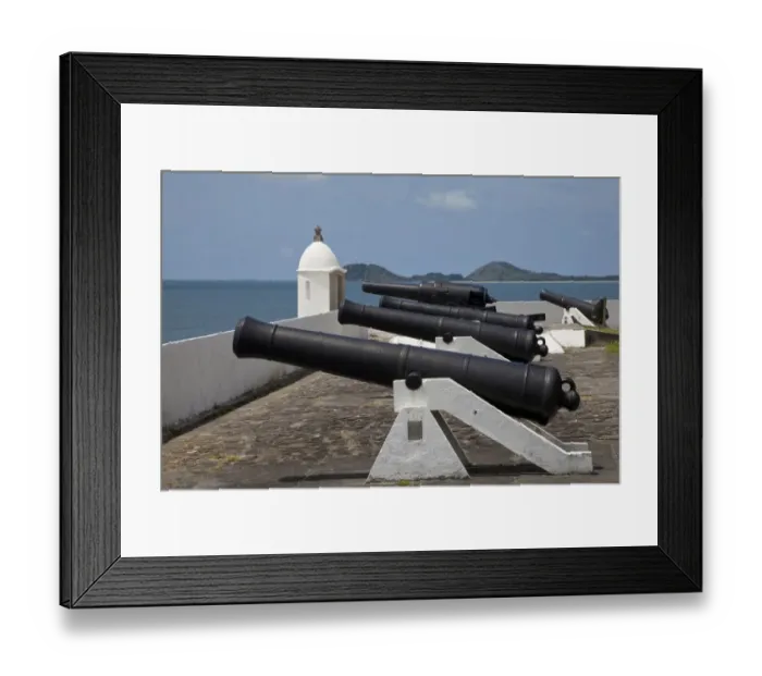 Framed Print : Cannons on historic coastal fortress, Ilha do Mel, Parana, Brazil