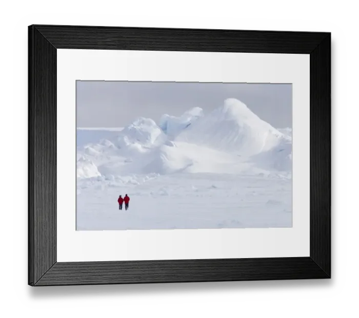 Framed Print : Two tourists walking on ice of frozen sea, Antarctic Peninsula, Antarctica Framed Print : Two tourists walking on ice of frozen sea, Antarctic Peninsula, Antarctica