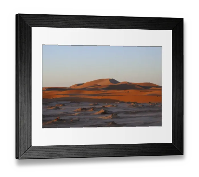 Framed Print : View of sand dunes at edge of desert, Sahara, Morocco, january