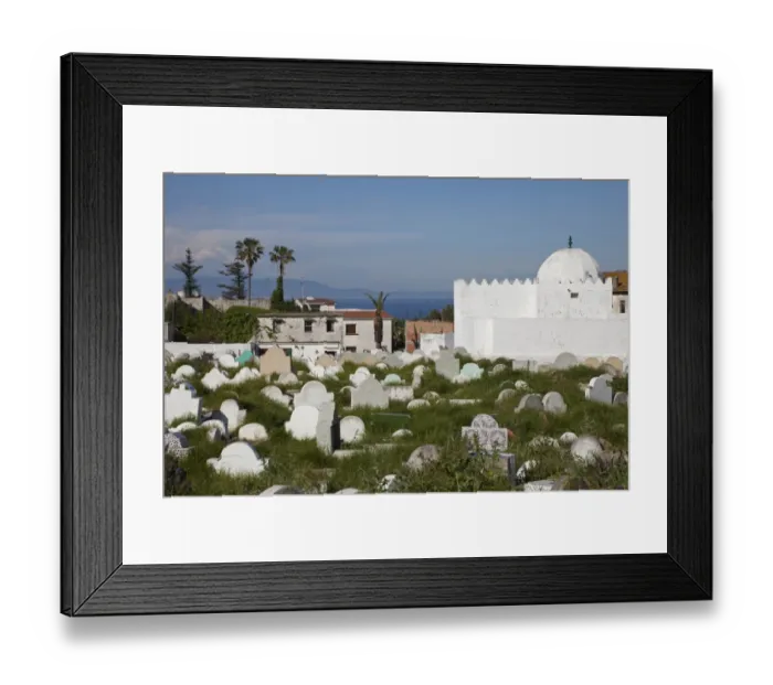 Framed Print : Cemetery in coastal city, Tangier, Morocco, april