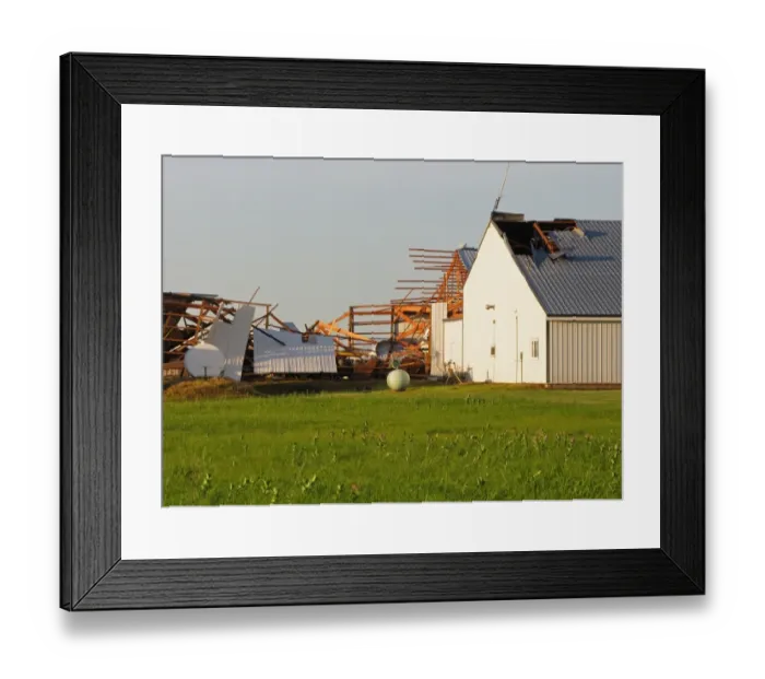 Framed Print : Tornado storm damage to hangers of local airport, Oakes, North Dakota, U. S. A. july 2011 Framed Print : Tornado storm damage to hangers of local airport, Oakes, North Dakota, U. S. A. july 2011
