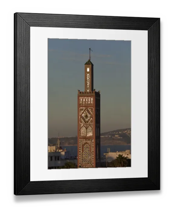 Framed Print : Mosque minaret in coastal city at sunset, Mosque Sidi Bouabid, Tangier, Morocco, april Framed Print : Mosque minaret in coastal city at sunset, Mosque Sidi Bouabid, Tangier, Morocco, april
