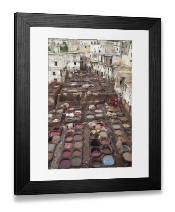 Framed Print : Leather tannery in city, Tanner's Quarter, Fes el Bali, Fes, Morocco, april Framed Print : Leather tannery in city, Tanner's Quarter, Fes el Bali, Fes, Morocco, april