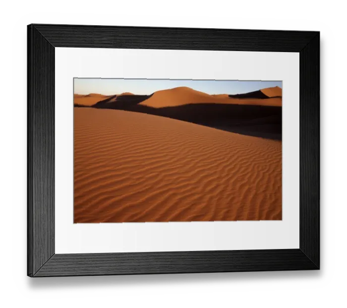 Framed Print : View of desert sand dunes, Erg Chegaga, Sahara, Morocco, may
