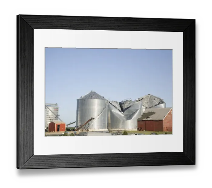 Framed Print : Tornado storm damage to grain bins on farm, Oakes, North Dakota, U. S. A. july 2011 Framed Print : Tornado storm damage to grain bins on farm, Oakes, North Dakota, U. S. A. july 2011