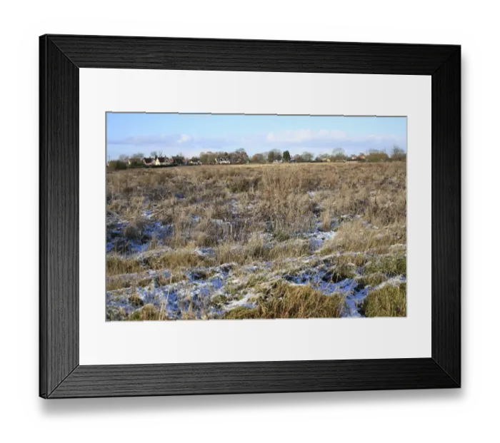 Framed Print : Snow covered set-a-side field, Bacton, Suffolk, England, november Framed Print : Snow covered set-a-side field, Bacton, Suffolk, England, november