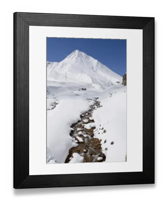 Framed Print : View of flowing stream along snow covered mountain valley, Great Caucasus, Caucasus Mountains, Georgia, april Framed Print : View of flowing stream along snow covered mountain valley, Great Caucasus, Caucasus Mountains, Georgia, april