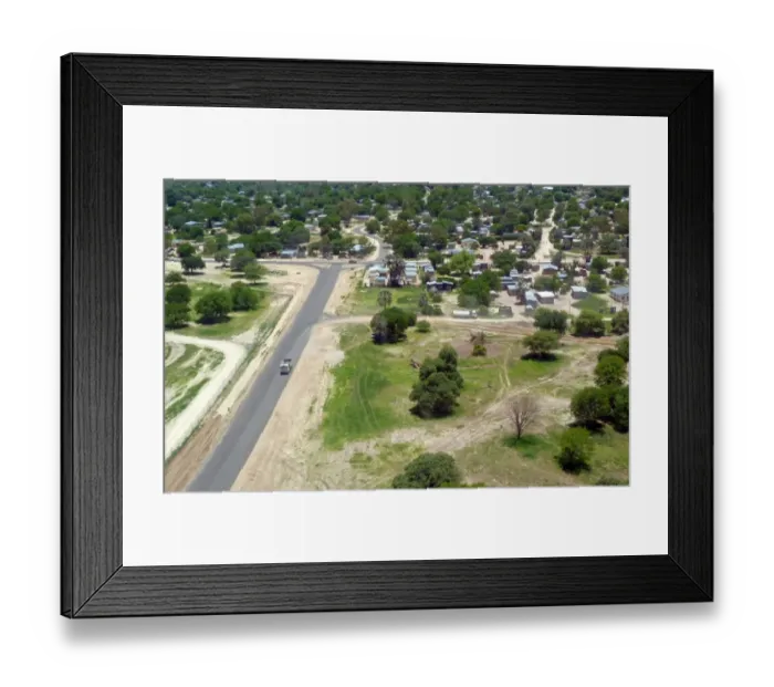 Framed Print : Aerial view of rural settlement, Maun, Ngamiland, Botswana Framed Print : Aerial view of rural settlement, Maun, Ngamiland, Botswana