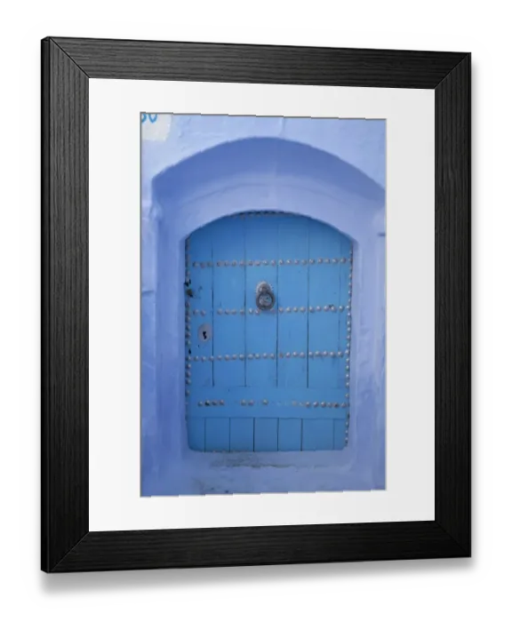 Framed Print : Blue door in street of city, Chefchaouen, Morocco, april Framed Print : Blue door in street of city, Chefchaouen, Morocco, april