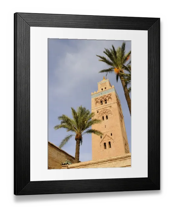 Framed Print : Mosque minaret and palm trees, Qessabin Mosque, Marrakesh, Morocco, january Framed Print : Mosque minaret and palm trees, Qessabin Mosque, Marrakesh, Morocco, january