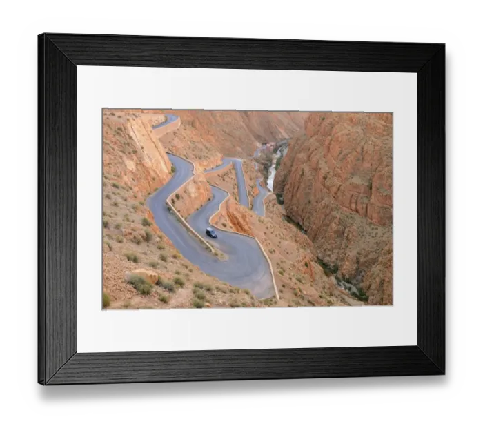 Framed Print : Mountain pass with hairpin bends on road, Dades Gorge, Atlas Mountains, Morocco, january Framed Print : Mountain pass with hairpin bends on road, Dades Gorge, Atlas Mountains, Morocco, january