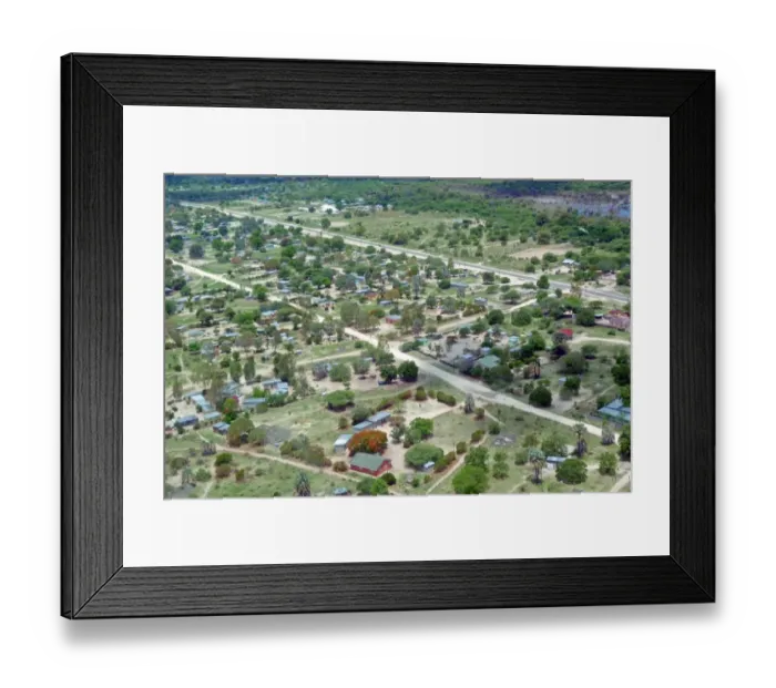 Framed Print : Aerial view of rural settlement, Maun, Ngamiland, Botswana Framed Print : Aerial view of rural settlement, Maun, Ngamiland, Botswana
