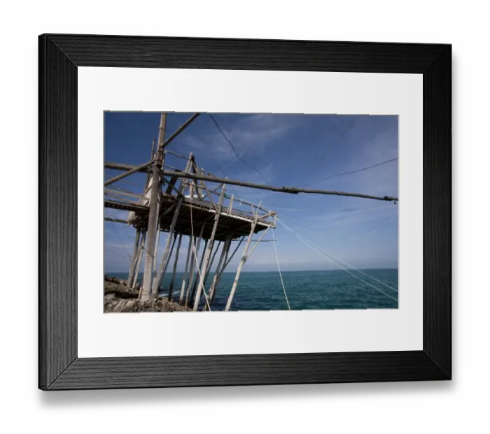 Framed Print : Trabucco fishing platform, ancient design, possibly Phoenicean, near Vieste, Gargano Peninsula, Apulia, Italy, april Framed Print : Trabucco fishing platform, ancient design, possibly Phoenicean, near Vieste, Gargano Peninsula, Apulia, Italy, april