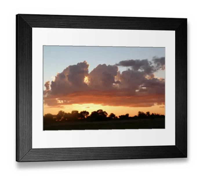 Framed Print : Clouds over wetland habitat at sunset, Okavango Delta, Botswana