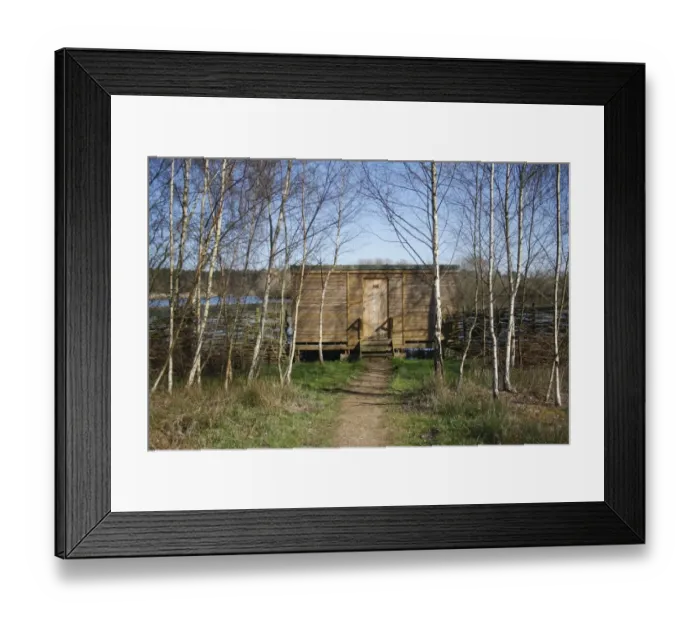 Framed Print : Hide overlooking flooded former gravel pit, Plover Lake, Lackford Lakes Nature Reserve, Suffolk, England, march Framed Print : Hide overlooking flooded former gravel pit, Plover Lake, Lackford Lakes Nature Reserve, Suffolk, England, march