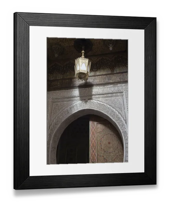 Framed Print : Mosque door and lantern in city, Fes el Bali, Fes, Morocco, april Framed Print : Mosque door and lantern in city, Fes el Bali, Fes, Morocco, april
