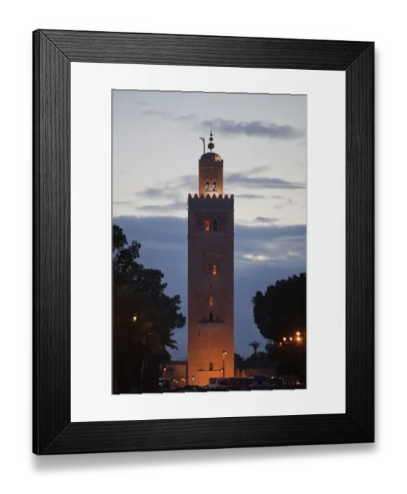 Framed Print : Mosque minaret in city at dusk, Koutoubia Mosque, Marrakesh, Morocco, april Framed Print : Mosque minaret in city at dusk, Koutoubia Mosque, Marrakesh, Morocco, april