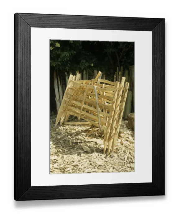 Framed Print : Newly made wooden sheep hurdles outside workshop, Shropshire, England Framed Print : Newly made wooden sheep hurdles outside workshop, Shropshire, England
