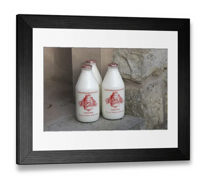 Framed Print : Milk bottles on doorstep, Lancaster, Lancashire, England Framed Print : Milk bottles on doorstep, Lancaster, Lancashire, England