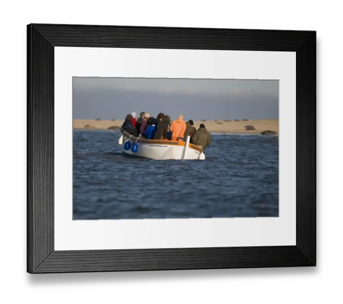 Framed Print : Seal watchers in boat, Blakeney, Norfolk, England, november Framed Print : Seal watchers in boat, Blakeney, Norfolk, England, november