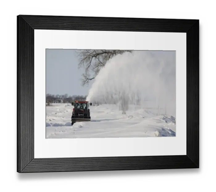Framed Print : Tractor with snow blower, blowing snow from blocked rural road, North Dakota, U. S. A. february Framed Print : Tractor with snow blower, blowing snow from blocked rural road, North Dakota, U. S. A. february