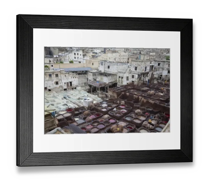 Framed Print : Leather tannery in city, Tanner's Quarter, Fes el Bali, Fes, Morocco, april Framed Print : Leather tannery in city, Tanner's Quarter, Fes el Bali, Fes, Morocco, april
