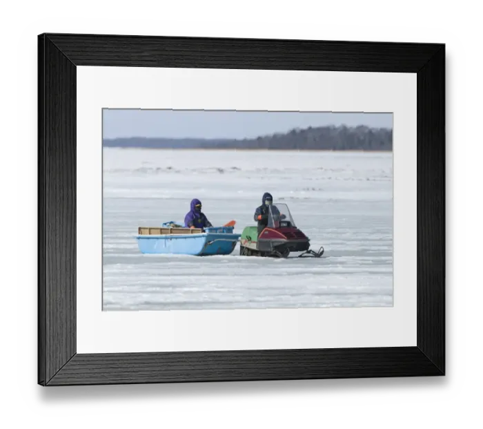 Framed Print : Ice fishermen with skidoo on frozen lake, Lake Fuhren, Hokkaido, Japan, winter Framed Print : Ice fishermen with skidoo on frozen lake, Lake Fuhren, Hokkaido, Japan, winter