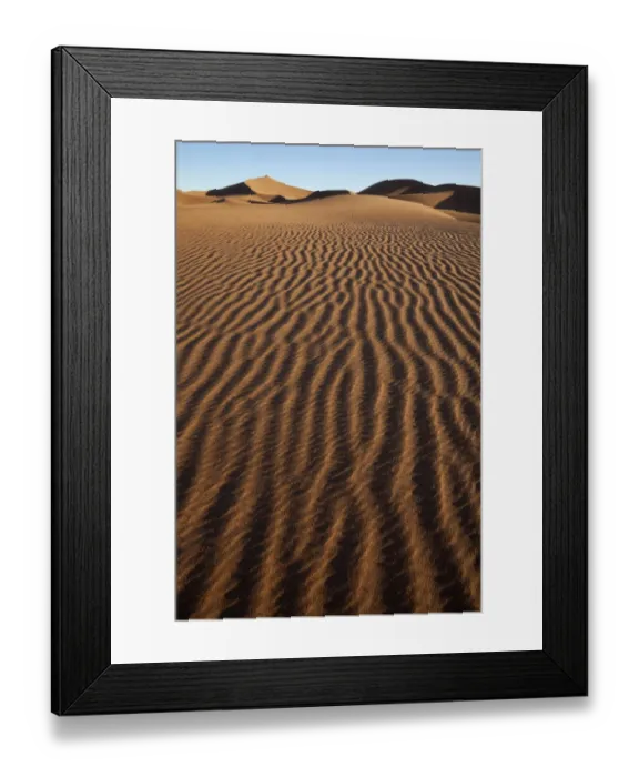 Framed Print : View of desert sand dunes, Erg Chegaga, Sahara, Morocco, may